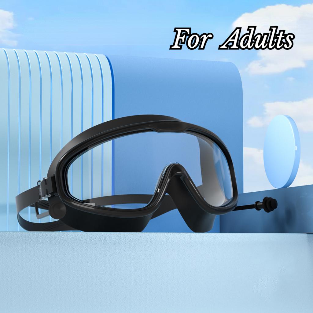 Очки для плавания с большой оправой, беруши, водонепроницаемые, противотуманные, HD, прозрачные, детские очки, защита от ультрафиолета, безопасные очки для плавания