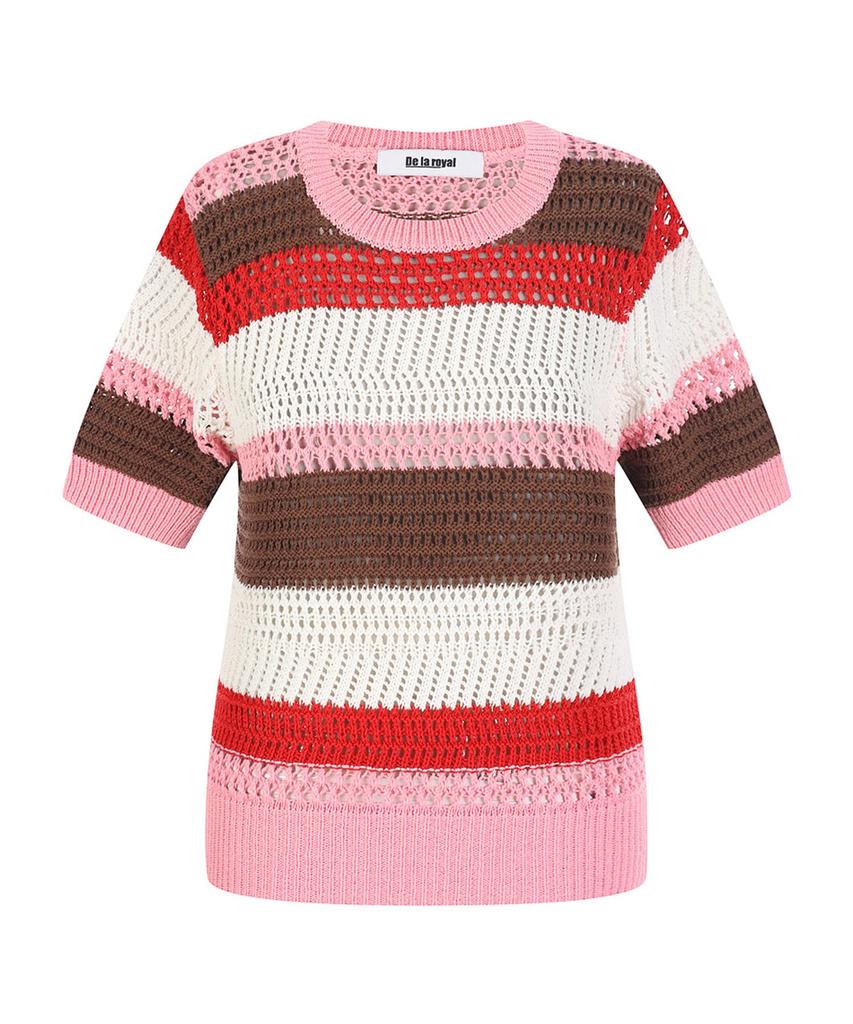 ECOLEDEPARIS Color Block Weave Design Short Sleeve Knit_Rb37Kkbm14Z