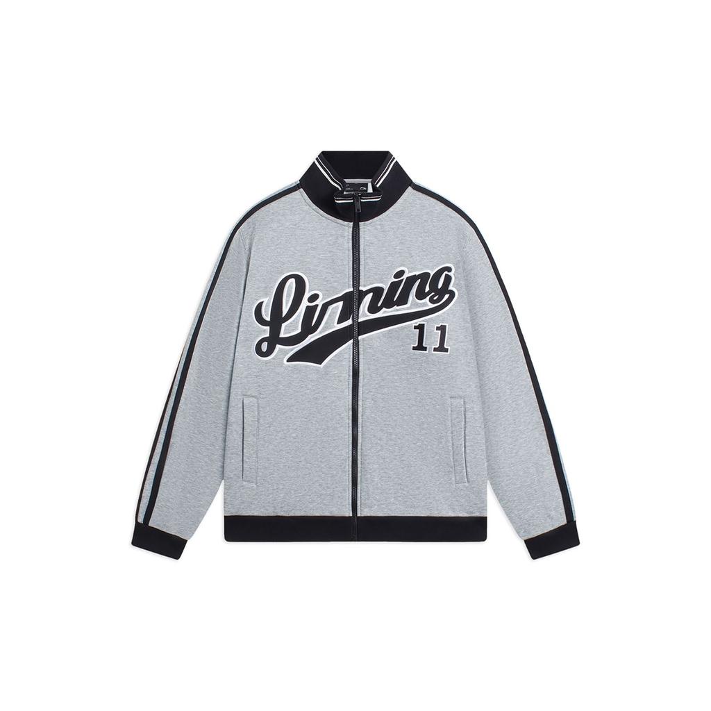 Li Ning Sports Lifestyle Series Casual Stand Collar Color Block Logo Long Sleeve Sweatshirt Men Sweatshirt Flower-Gray AWDSG85-5