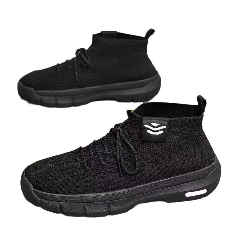 Men's high-Top Running Shoes Fashion Sneakers Lightweight Breathable Flying Knitting Lace Up Mesh Walking Shoes Workout Casual Sports Shoes for Male