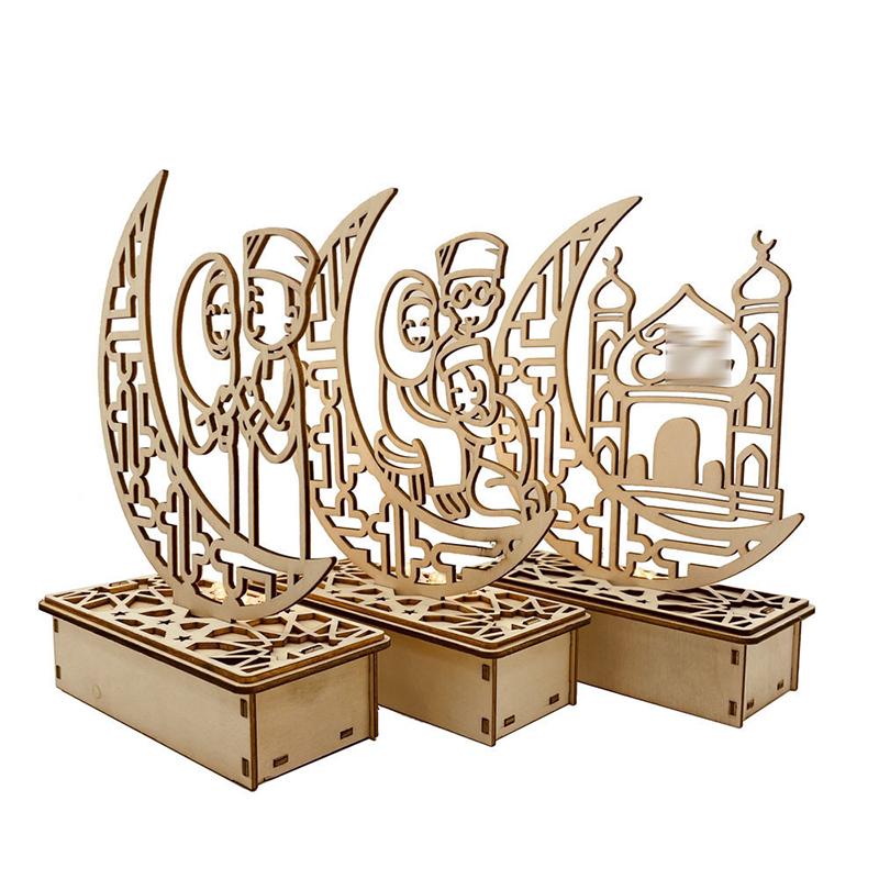 Деревянное украшение Ид Ночник Рамадан Настольное украшение Сделай сам Светодиодная лампа Поделки Исламский Мусульманский Дом Вечеринка Украшение Подарки