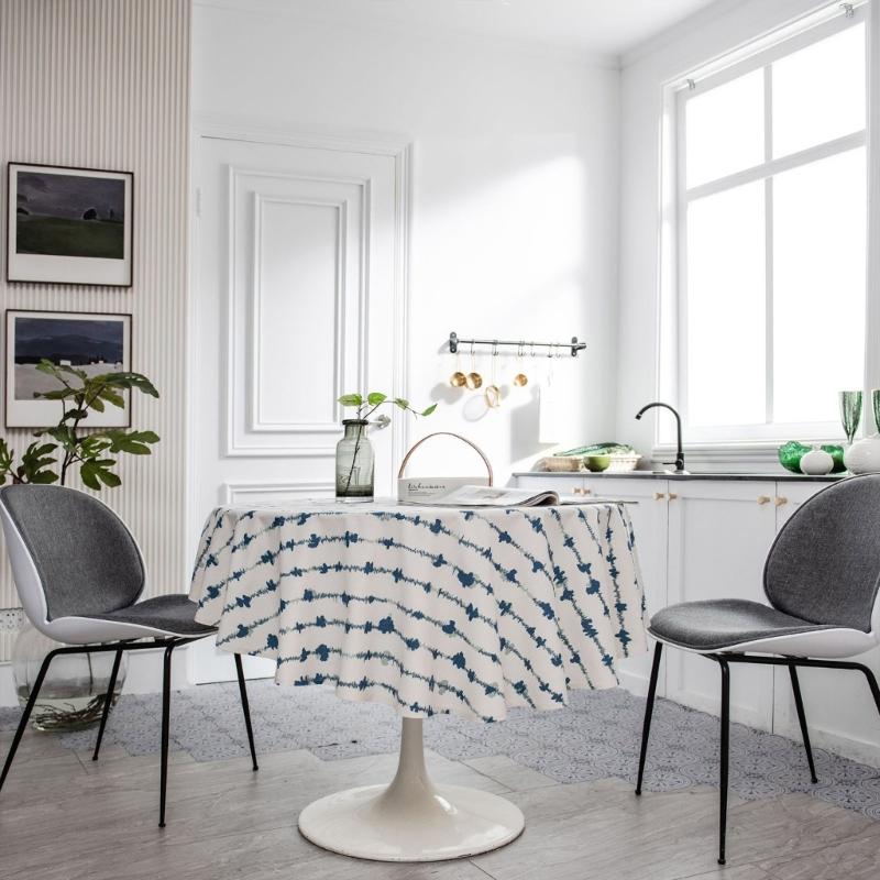 Круглая скатерть 59 дюймов Хлопковая скатерть Декоративное покрытие для стола для кухни Обеденного стола Банкетов Вечеринок и Кемпинга