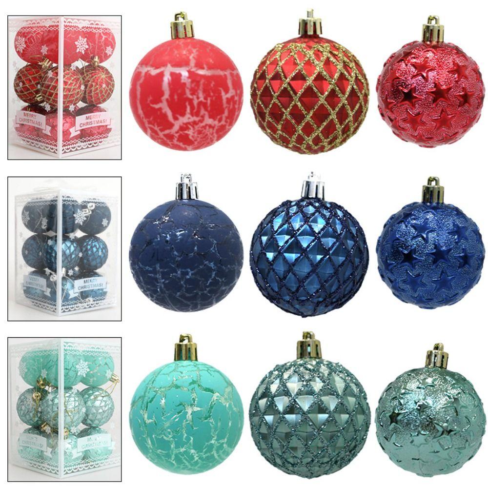 12pcs Creative Christmas Tree Pendant 6/8cm Hanging Ornament Crafts Christmas Ball Set Holiday