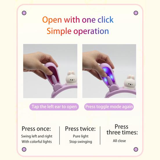 Bunny Ear Headband with Color-Changing Lights Rechargeable Movable Swinging Ears Hairband for Fun And Play Luminous Easy Operation Headdress