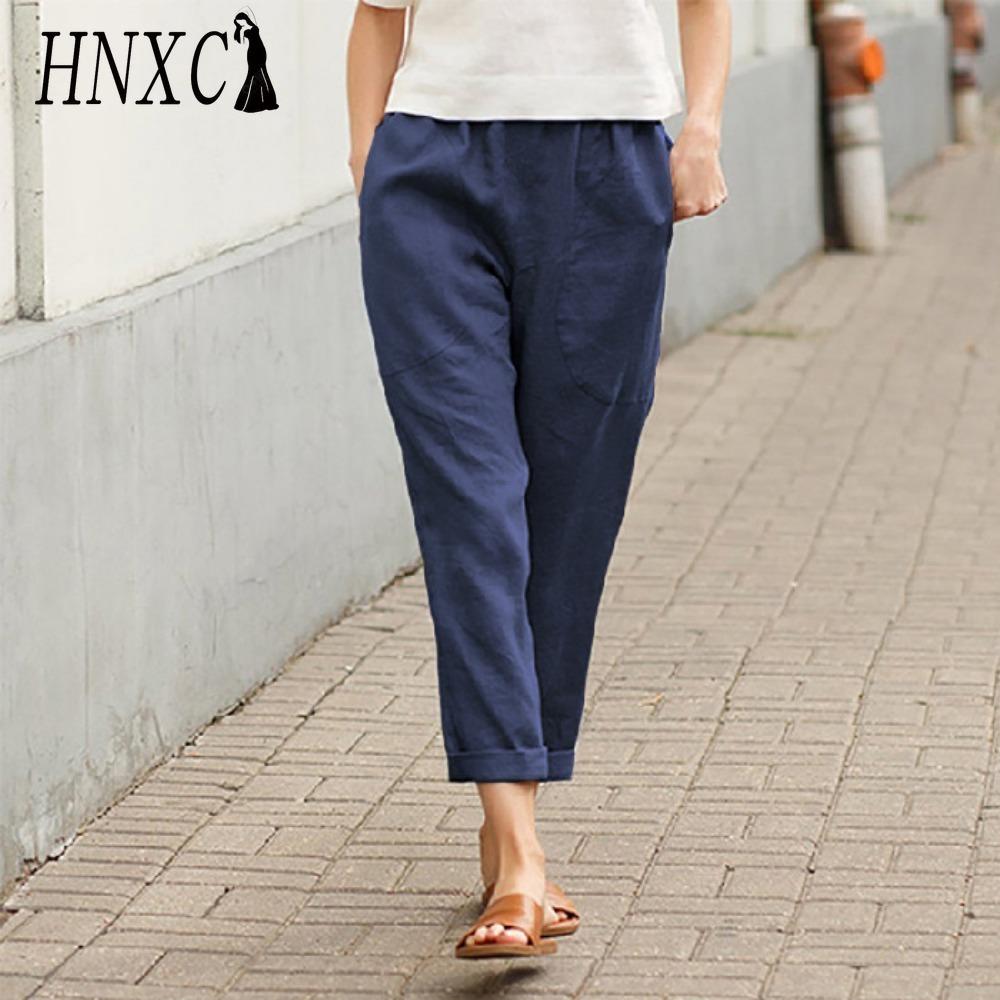 HNXC Женские летние однотонные брюки с двойными карманами, свободные длинные брюки, женские хлопковые льняные брюки