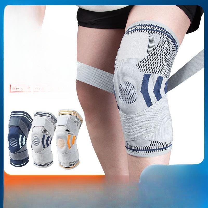 Спортивные силиконовые наколенники с двойным ремешком для мужчин и женщин, пружинная поддержка, защита мениска, дышащая велосипедная спортивная защитная экипировка