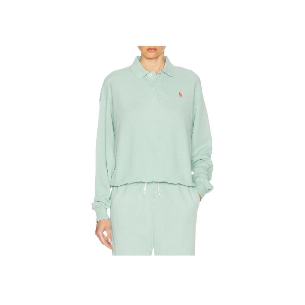 Polo Ralph Lauren Solid Logo Button Long Sleeve Sweatshirt Women Sweatshirt Essex-Green 211965097-001