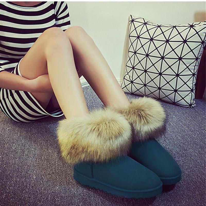Пушистые сапоги-лисички, женские хлопковые сапоги, плюшевая теплая женская обувь, зимние хлопковые сапоги средней высоты