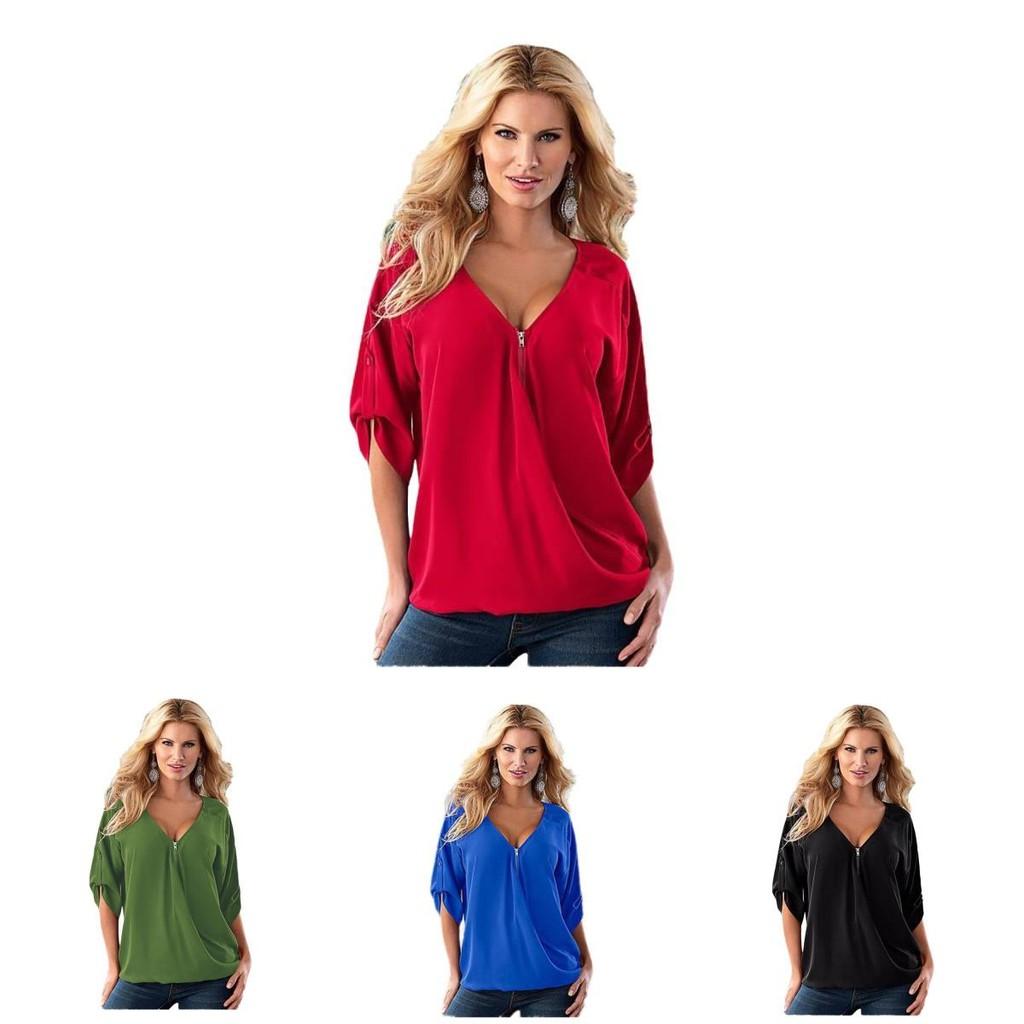 Elegant Chiffon Blouse For Women Summer Loose Fit Pullover Top In Solid Colors