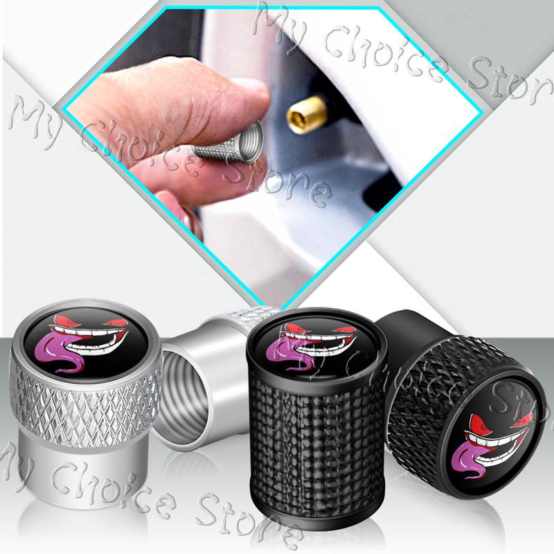 4Pcs/Set Metal Alloy Devil Smiling Face Emblem Car Wheel Tire Valve Air Cap Stem Dustproof Cover Fit For Car Styling Accessories