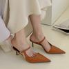 Модные женские шлепанцы Лето Новые На среднем каблуке Остроносые С пряжкой Сандалии Баотоу Повседневные Модные Темпераментные Шлепанцы на тонком каблуке