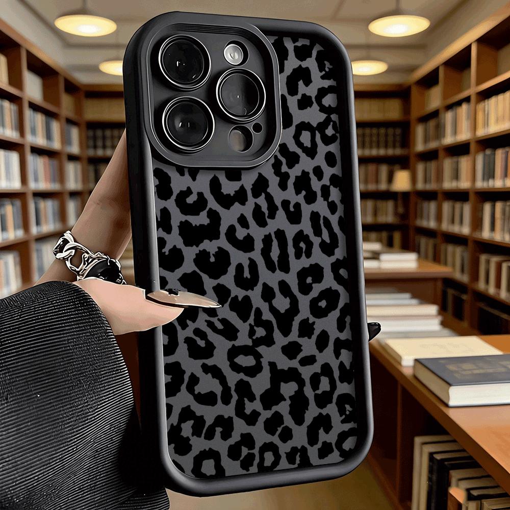Черный Чехол для Телефона с Рисунком Леопарда из Мягкого ТПУ для iPhone 17 16 15 14 13 12 11 Pro Max Plus Ударопрочный Противоскользящий Чехол