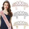 2Pcs/Set Glitter Birthday Tiara Gold Crystal Crown New Birthday Party Crown Sash  18 21 30 40 50th
