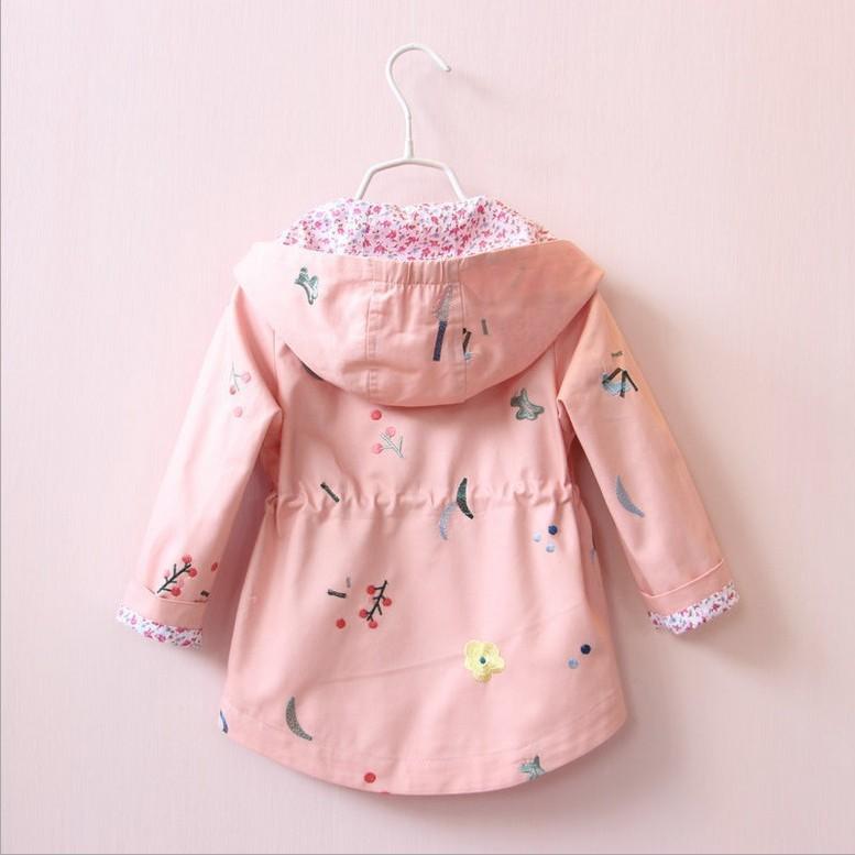 Autumn Girls Windbreaker Coat Jackets Baby Kids Flower Embroidery Hooded Outwear for Baby Kids Coats Jacket Clothing