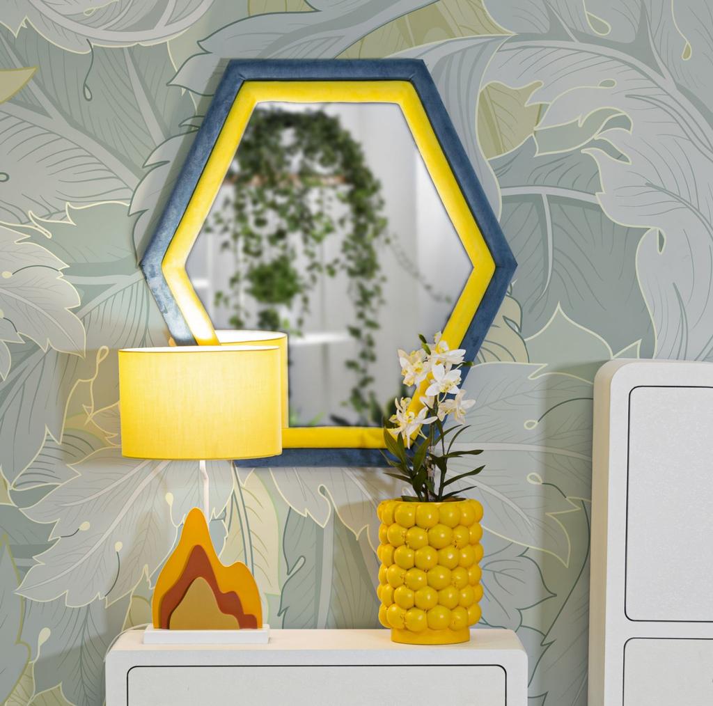 Wall Mirror Tony Blue Yellow Velvet Cm 75X4X80