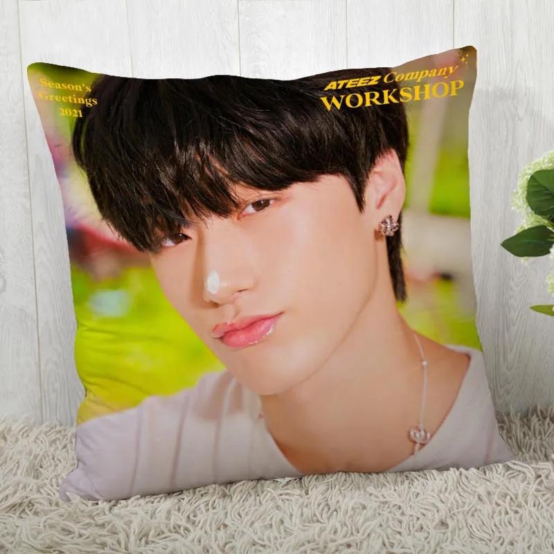Подушка квадратная в стиле K-pop Ateez, наволочка на молнии, 45x45 см(Одна сторона) 04.1