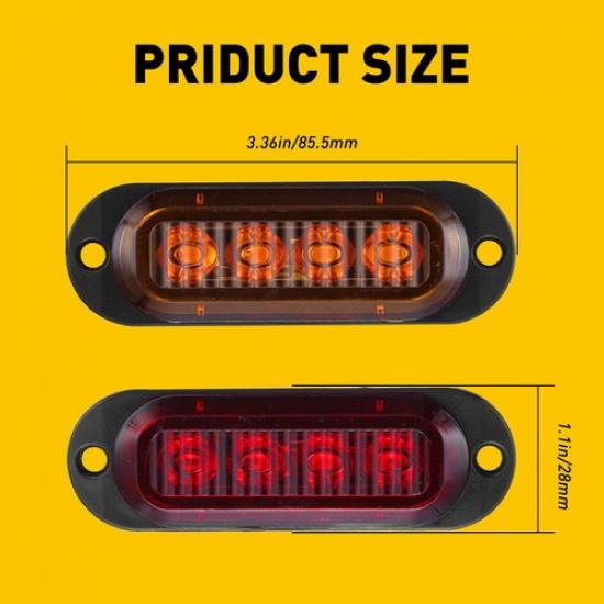 4LED Amber/Red Oval Clearance Side Tail Turn Lamp Truck RV Light Pick-Up Trailer