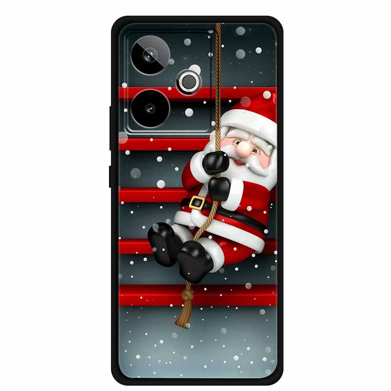 Рождественский чехол для Realme GT7 GT 7 7T Черные силиконовые чехлы для Realme GT 7T Мультяшный Санта-Клаус Елка Задняя крышка