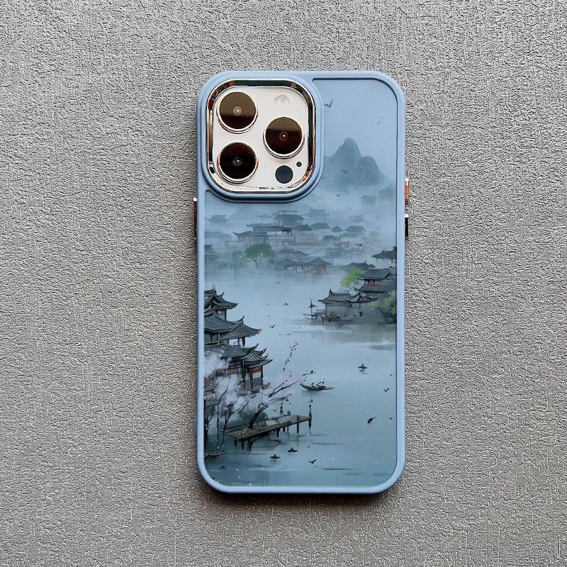 Чехол для телефона с рисунком тушью «Павильон гор и ручьев» для iPhone 12 13 14 11 Pro Max X XR XS 14 7 8 Plus SE Силиконовый чехол