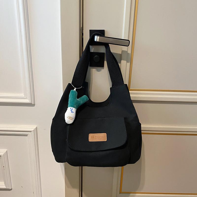 Trendy Street Style Canvas Tote Bag For Women Large Capacity Fall 2023 In Black White Khaki