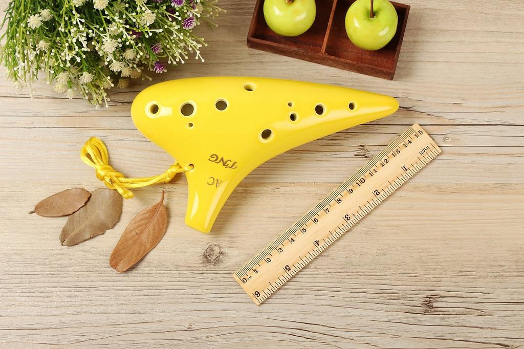 TNG Ocarina, Single [12-Hole  Alto  Yellow], Premium C Key, AC (Includes Fingering Chart), Glazed Finish, Yellow, for Wind Instruments