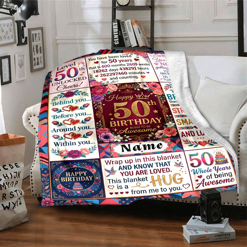 50Th Birthday Celebrationcustomize Your Name Blanket Warm Comfortable And Soft Blankets Are Suitable For Home Lunch Break Blanket Office Sofa Sofa