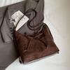 Large Capacity Bow Backpack Solid Color Shoulder Tote Bag Casual Suede Shoulder Bag  Shopping