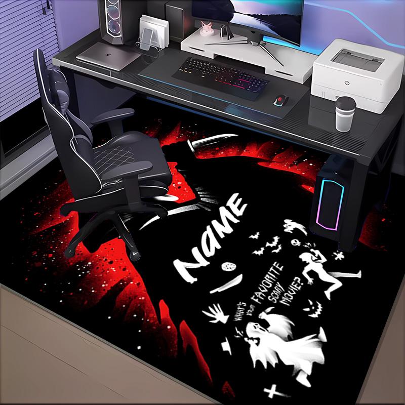 Custom Name Ghostface Horror Theme Rug for Living Room, Game Rooms, Office, Bedroom, Floor Mat Playful Design, fan gifts Christmas decor