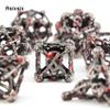 7 Pcs Silver Red Skull Head Metal Dice Hollow Metal Polyhedral Dice Set Suitable for Role-Playing RPG  Board Game Card Game