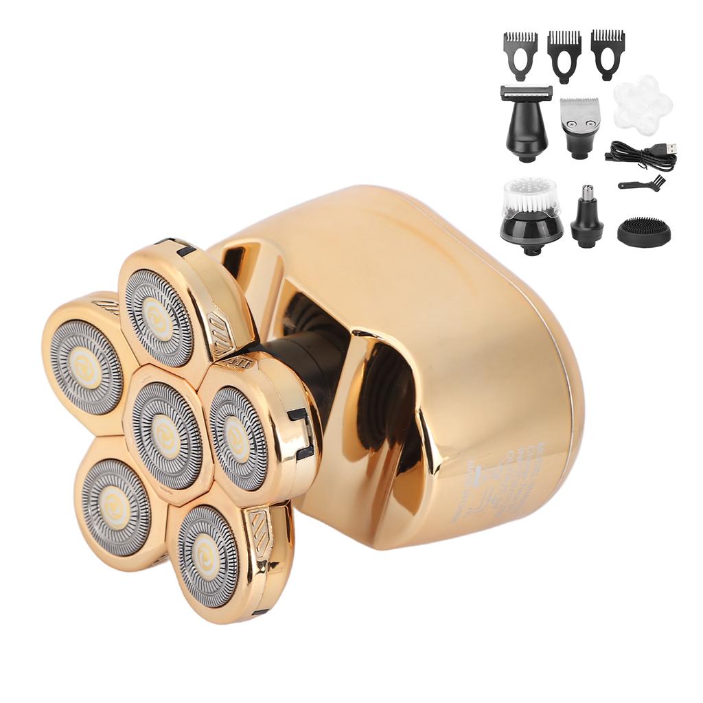 Electric Shaver 6 Blades Rechargeable Multifunctional LCD Digital Display Bald Head Trimmer 5W