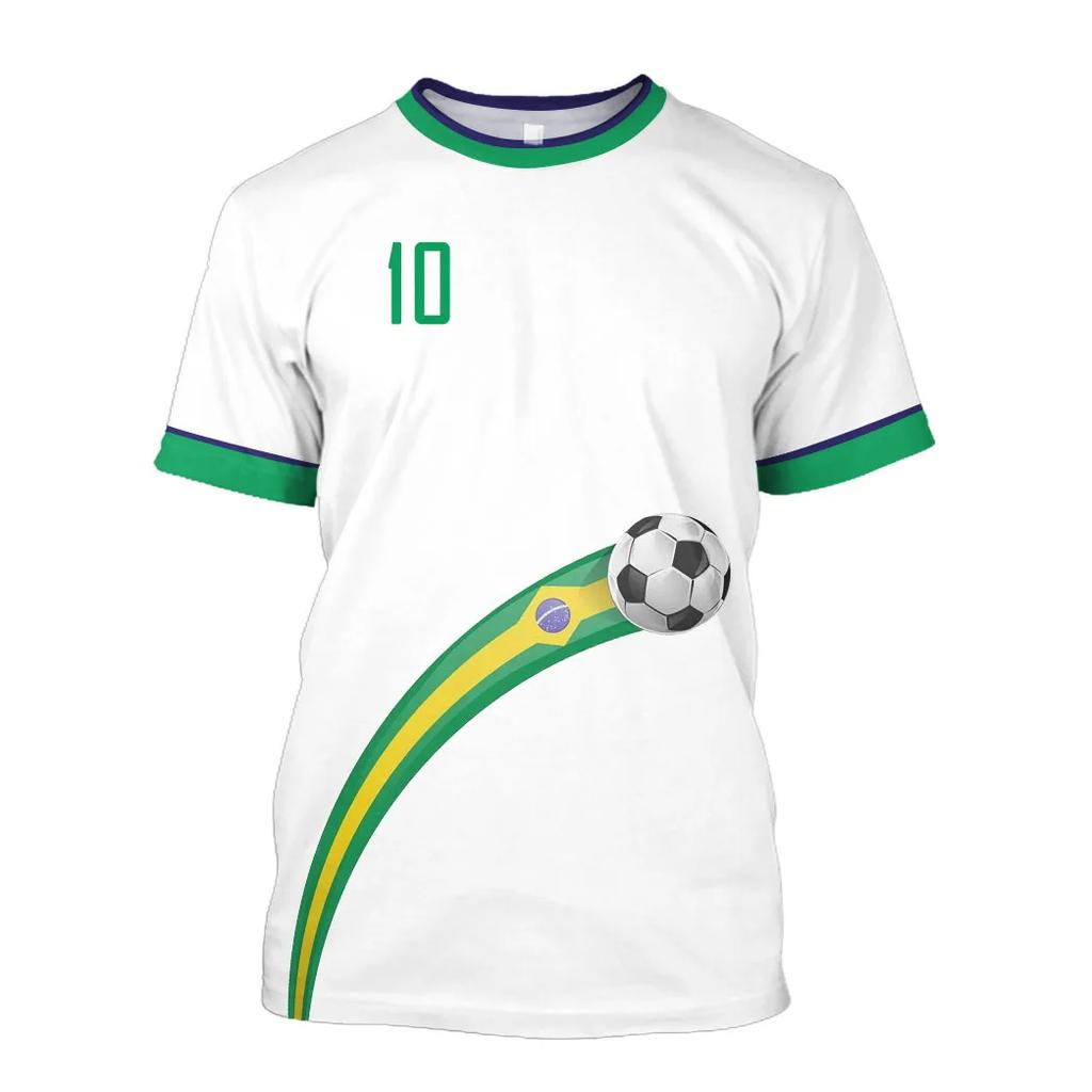 Summer Men's Brazil Flag 3D Printed Soccer Jersey Casual Sports World Cup T-shirt