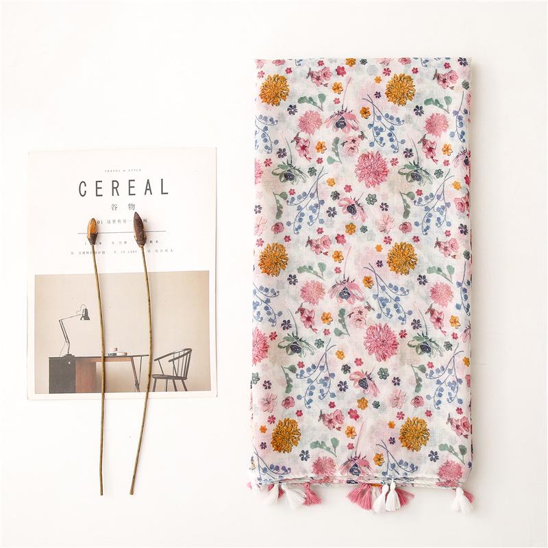 Silk Scarf: Spring/Summer 2021 Bali Yarn, Floral Color Block, Sunscreen Tassel Beach Wrap for Women