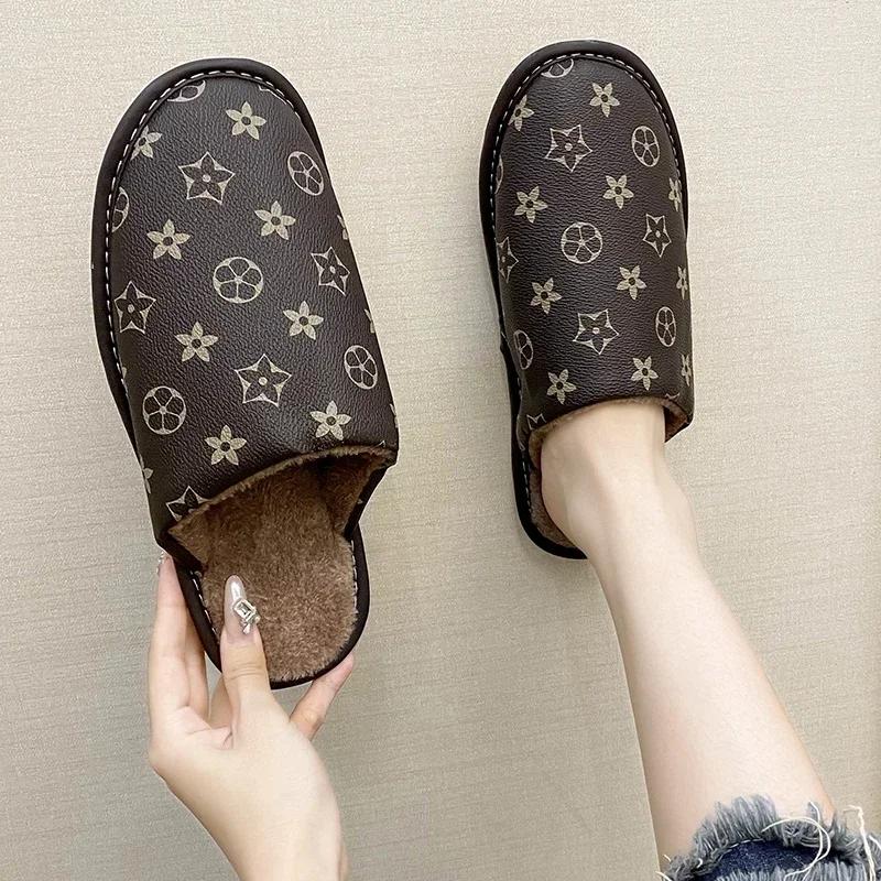 Зимние женские тапочки с круглым носком, женские туфли без застежек, плоская платформа, домашняя хлопковая обувь, удобные закрытые туфли для дома