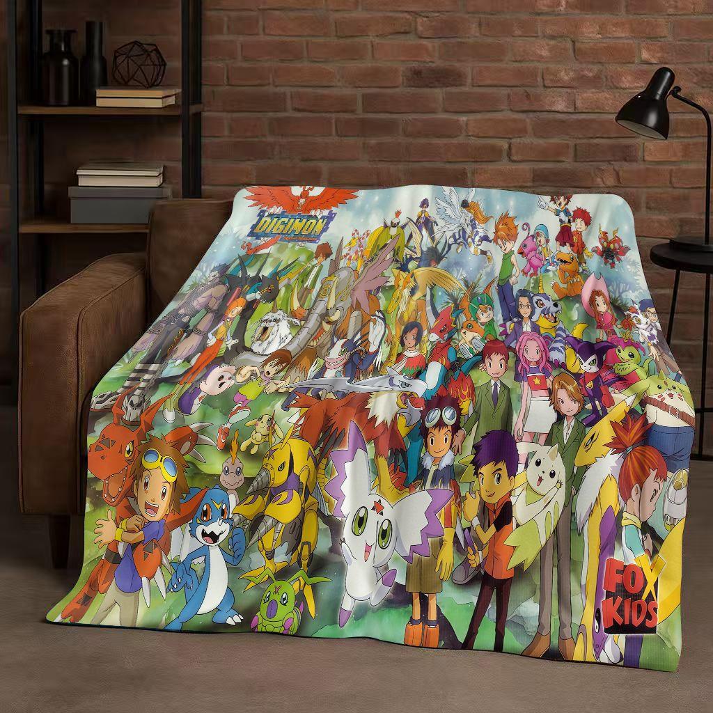 Retro Cartoon Digimon Adventure Angemon Flannel Blanket,Soft Warm Plush Throw for Home Bedroom Bed Sofa Cover Picnic Office Kids