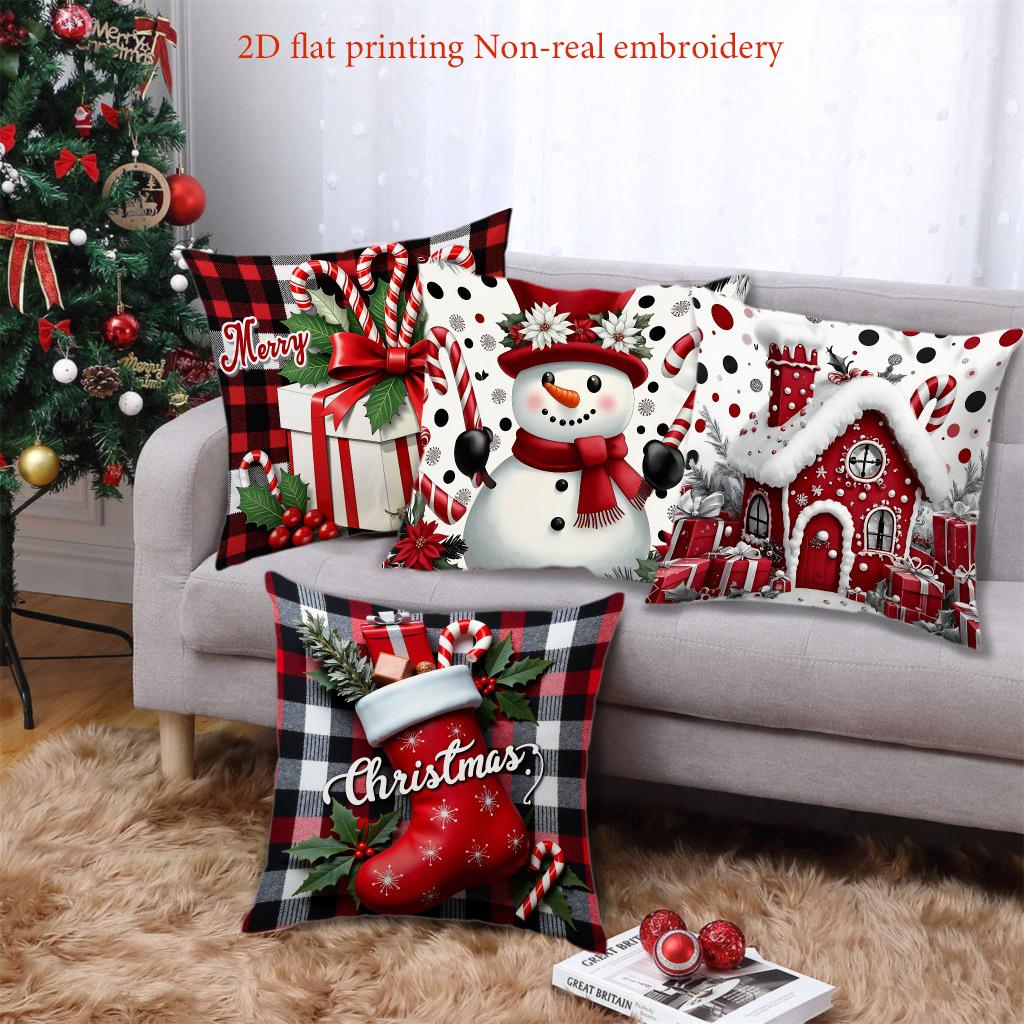Christmas Pillows 2D Flat Printing Non Real Embroidery Polyester Pillowcase, Sofa Decorative Cushion Cov Headboard Pillow