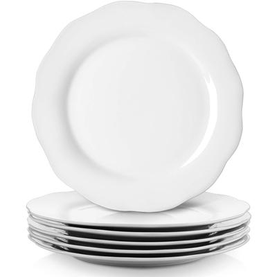 Керамические обеденные тарелки, 10,6-дюймовые фарфоровые фестончатые тарелки, набор из 6 сервировочных блюд цвета «кремовый» для домашней кухни, микроволновая печь