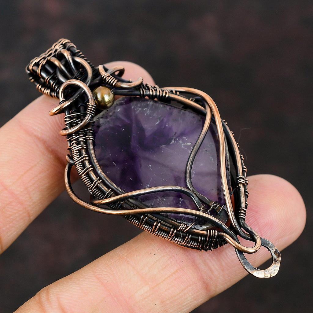 Super 23 Amethyst Gemstone Copper Pendant Copper Wire Wrapped Jewelry Copper Jewelry Gemstone Pendant Handmade Designer Pendant Gift For Him