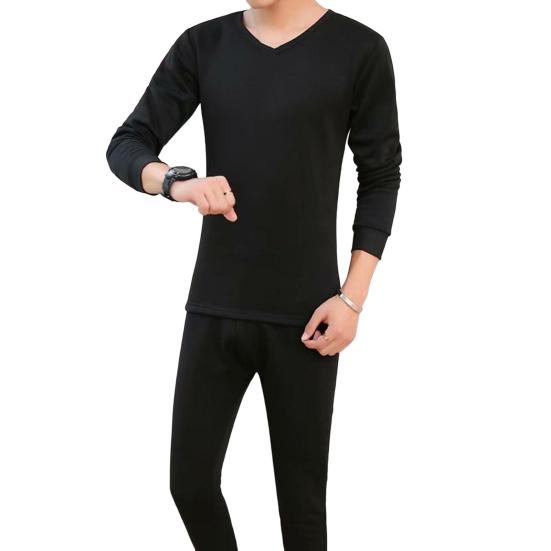 2 шт./комплект зимнее мужское термобелье комплект круглый вырез длинный рукав теплый толстый