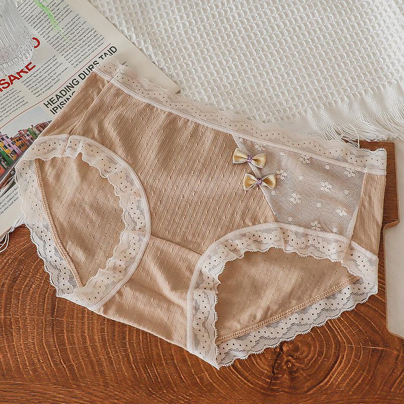 Женское нижнее белье, антибактериальные дышащие тонкие бесшовные милые кружевные треугольные шорты с промежностью из чистого хлопка для девочек