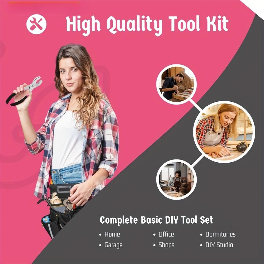 Набор инструментов розового цвета из 39 предметов, включая отвертку, канцелярский нож, ножницы, подходит для ремонта дома, в гараже, в саду