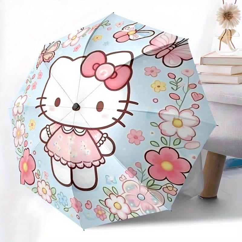 1pc Butterfly Flower Hello Kitty Cartoon Umbrella, Portable 3-Fold Compact Umbrella, Suitable for Camping, Hiking and Travel, Ideal Easter Birthday Gi