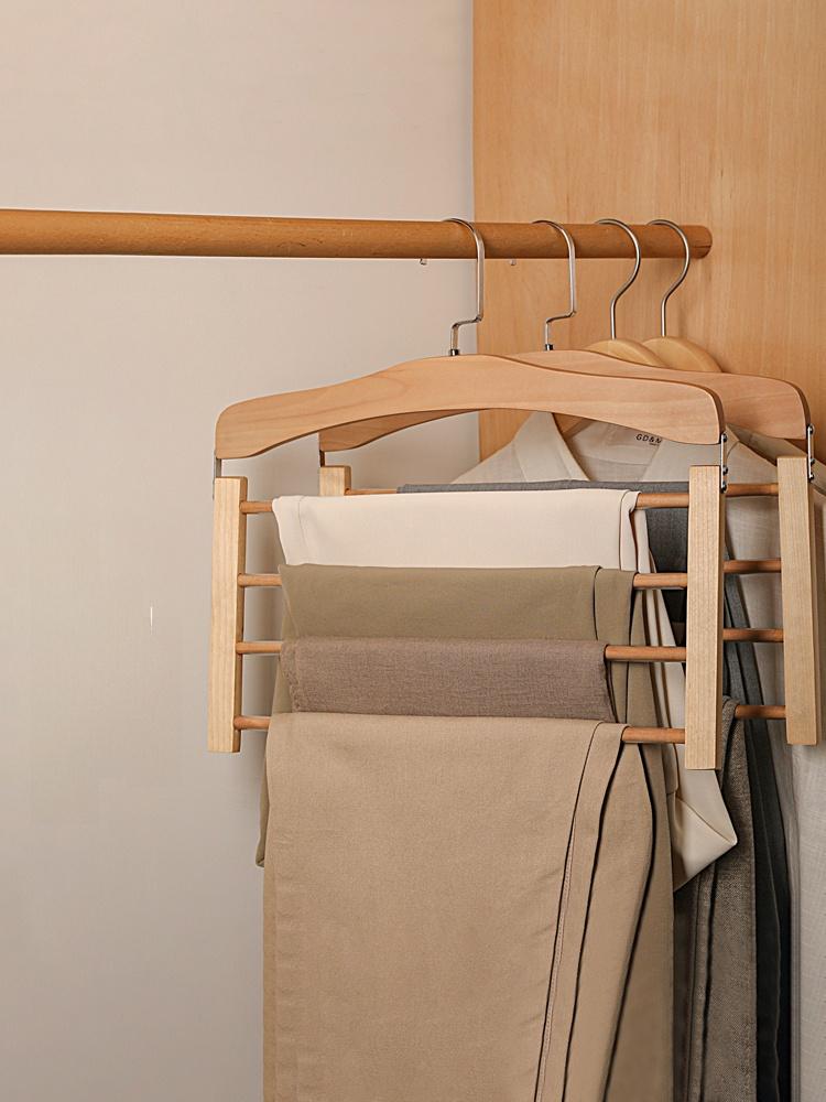 Real Wood Multi-Functional Multi-Layer Clothes Hanger No Trace Anti-Slip Tie Scarf Towel Storage Rack Clothes Hanger