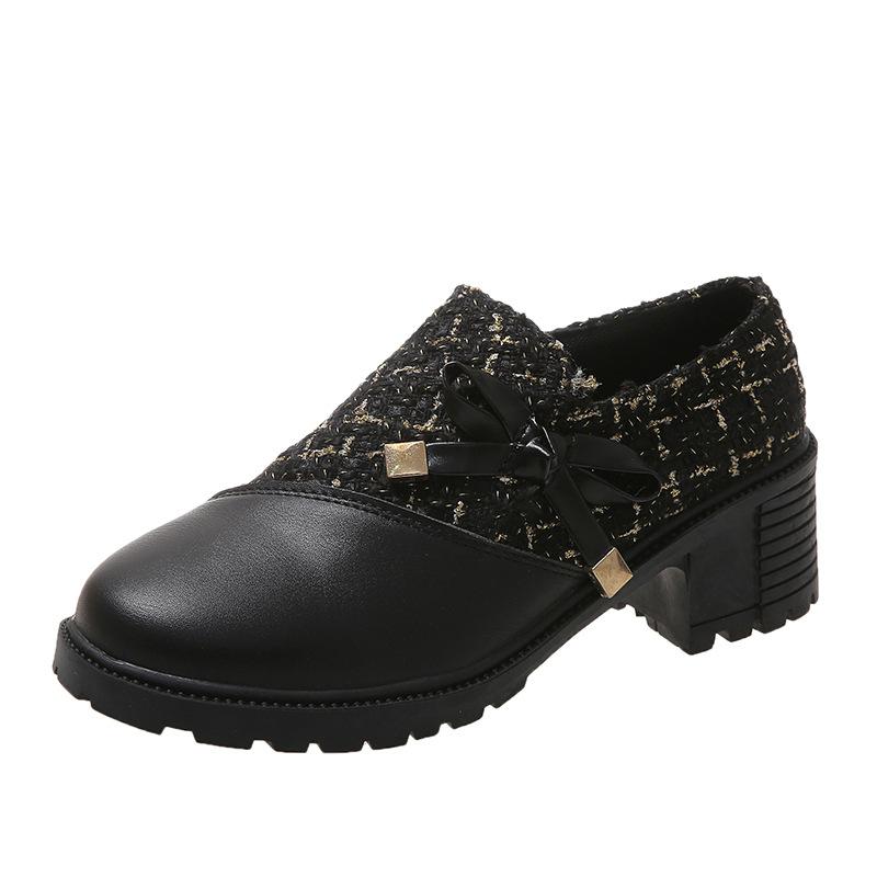 Туфли женские на высоком каблуке 2024 Весна и осень Новые толстые каблуки женские туфли на высоком каблуке модные повседневные маленькие кожаные туфли