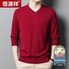 Hengyuanxiang Men's 100% Fine Spun V-Neck Machine Washable Wool Sweater