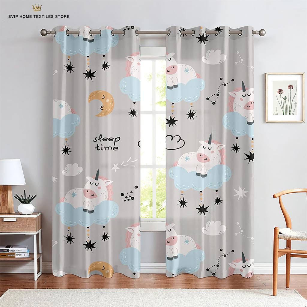 Cartoon Cute Unicorn Windows Curtains for Living Room Child Bedroom Window Treatment Blinds Kitchen Curtains