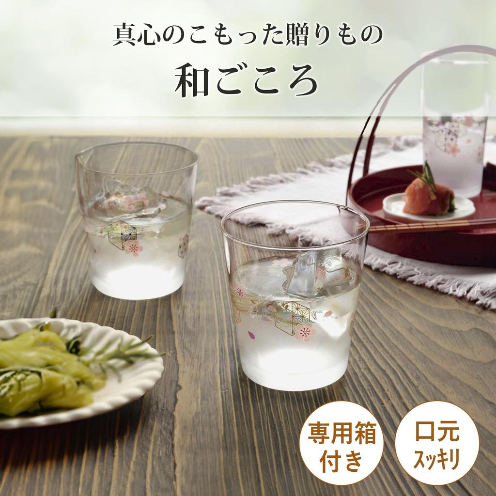 Toyo Sasaki Glass Wagokoro Pair of Free Glasses with Sakura Pattern, 285ml, Made In Japan, Floral Pattern Glass Cups, Gift, G102-T289