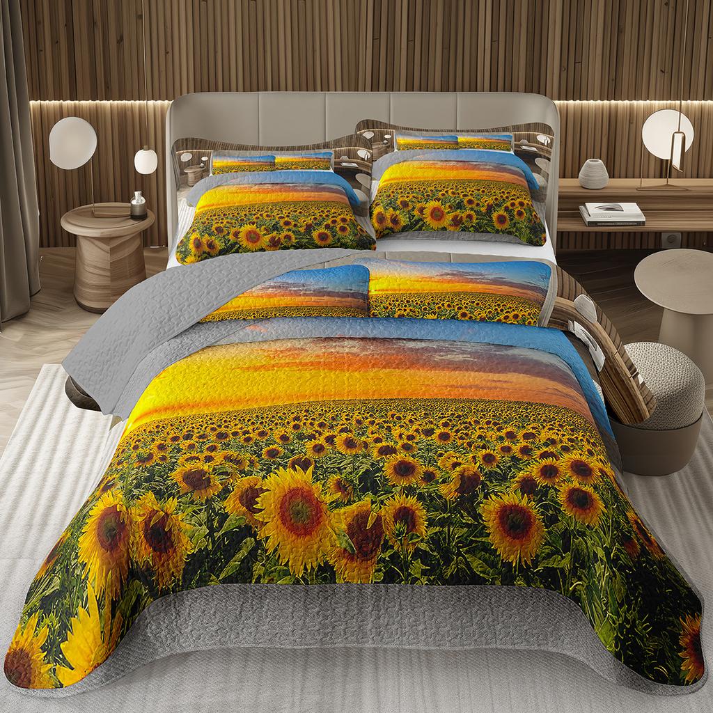 Подсолнух Покрывало Твин Квин Пасторальный Желтые Цветы Покрывало Сад Цветочный Ботанический Стеганый Постельный Набор Для Комнаты Мальчиков Девочек