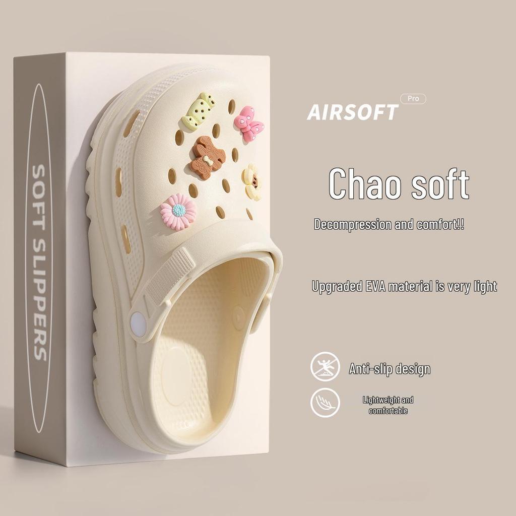 Женские черные нескользящие пляжные клоги на толстой подошве 2025 года для комфортной летней носки