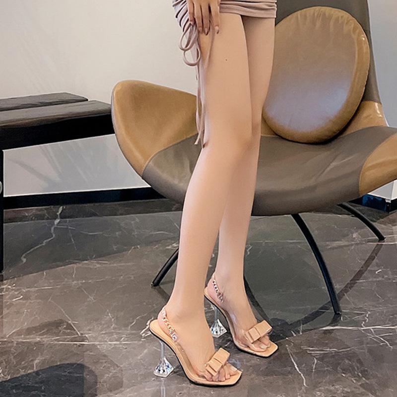 Женские сандалии 2023, пикантные прозрачные новые сандалии с открытым носком, верхняя одежда, модные тапочки на каблуке 9 см, WZ