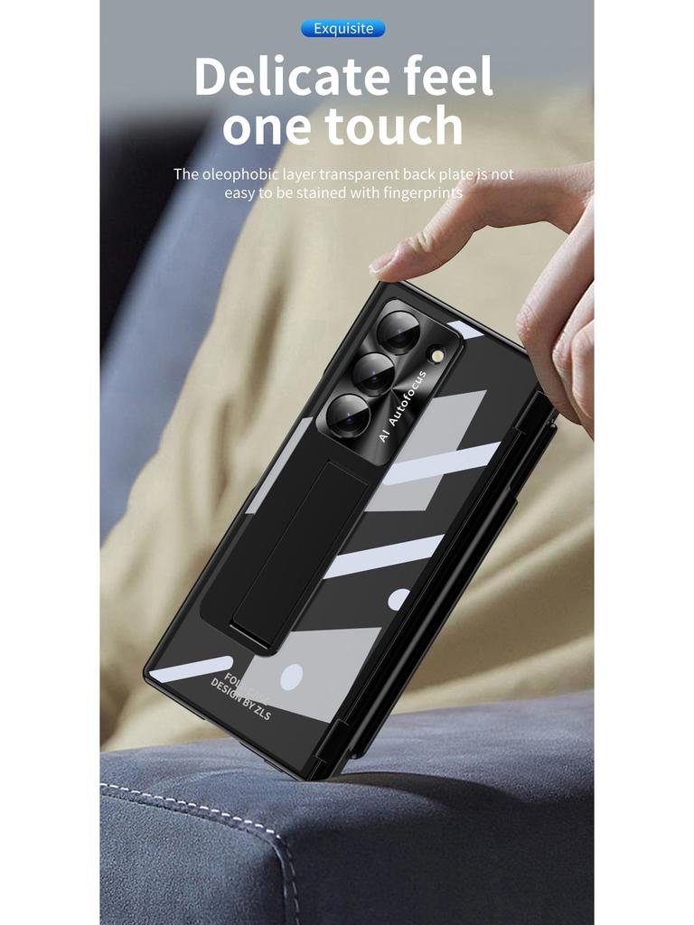 Чехол для Samsung Z Fold7/6: Двойной шарнир, Слот для стилуса, Гальванизированная прозрачная оболочка, Полная защита.